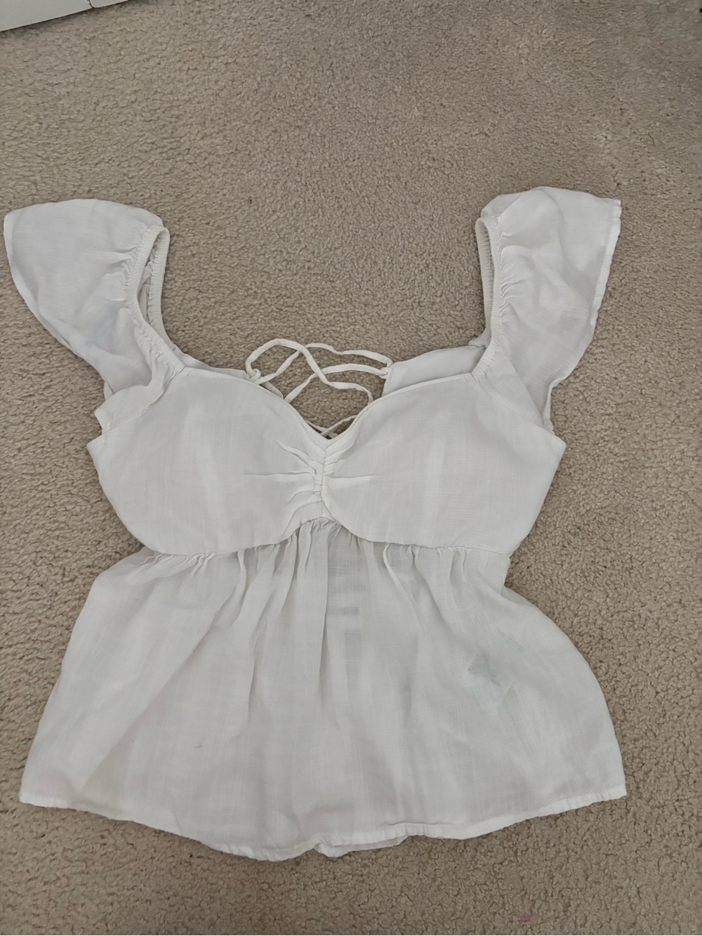 Hollister White Flutter Sleeve Empire Waist Top